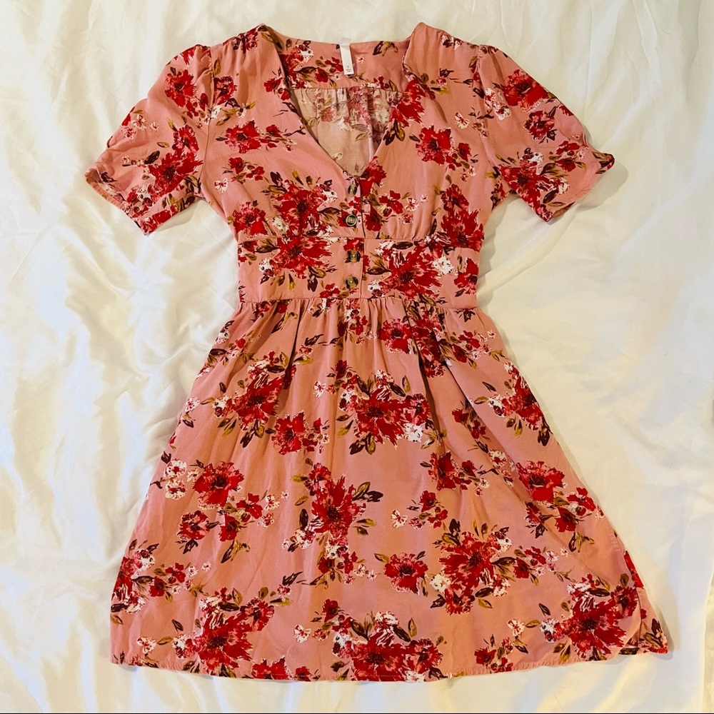 Xhileration Pink Floral Short Summer Dress